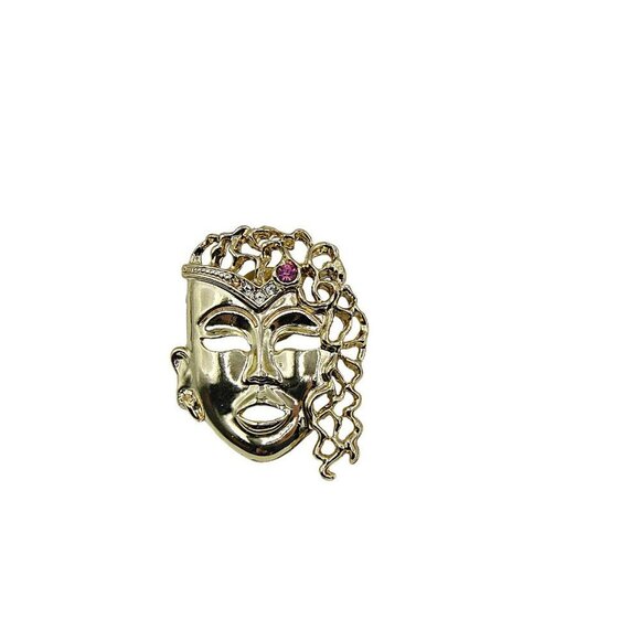 Mardi Gras Thai Style Oriental Mask Brooch Hat Lapel Pin Pink Stone Gothic - Picture 11 of 12
